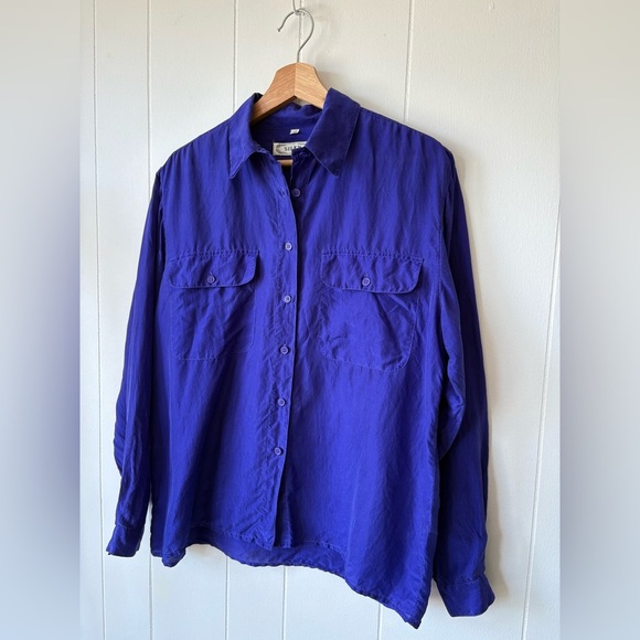 Vintage Silk Blue Button Down Shirt | Size Medium - Picture 3 of 10